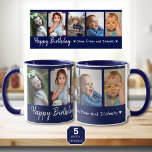 Mug Personnalisé Joyeux Anniversaire 5 Photo Collage B<br><div class="desc">Un cadeau unique pour l'anniversaire de grand-parents avec une typographie d'anniversaire heureuse et 5 photos de petits-enfants avec leur nom.</div>