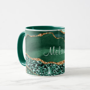 Mug Personnalisé Marbre Paillettes Or Vert Emeraud
