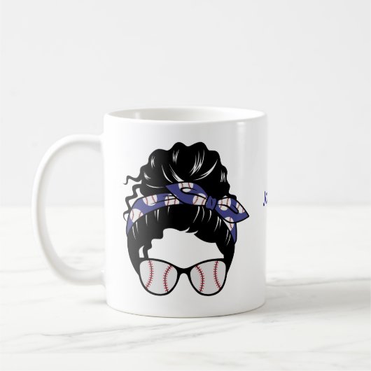 Mug Personnalisé Messy Bun Baseball Maman (Gauche)