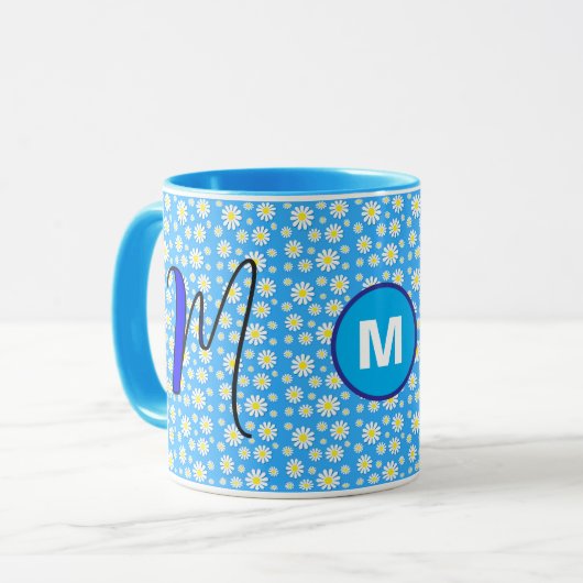Mug Personnalisé Monogramme Marguerite Initiale Café B (Devant gauche)