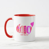 Mug Personnalisé "Nancy" en rose rouge, orange et orei (Gauche)