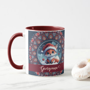 Mug Personnalisé Noël mignon Kawaii Fox Dot Mandala
