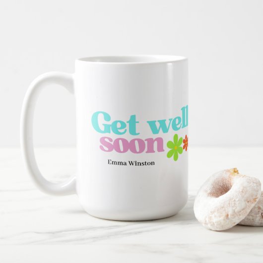 Mug Personnalisé obtenir bien vite message floral blan (Avec donut)