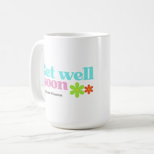 Mug Personnalisé obtenir bien vite message floral blan (Devant gauche)
