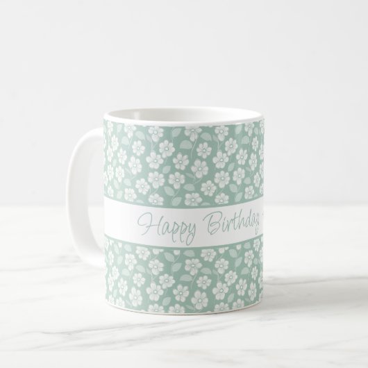 Mug Personnalisé Pastel Green Mint White Boho Florals (Devant gauche)