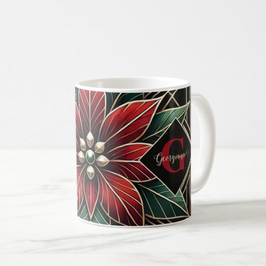 Mug Personnalisé Retro Art Déco Floral Poinsettia (Devant droit)