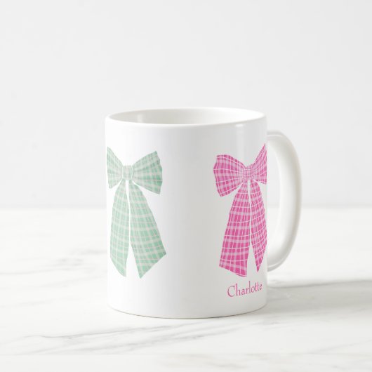 Mug Personnalisé Rose En vichy Romantique Coquette Bow (Devant droit)