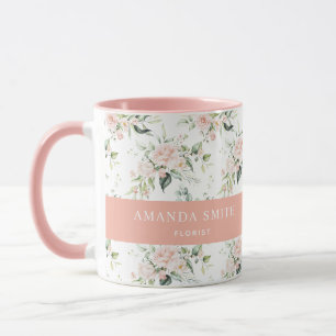 Mug Personnalisé Rose Rose Vert Vert Élégant Floris