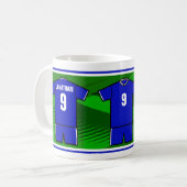 Mug Personnalisé Soccer Jersey Nom et numéro bleu (Devant gauche)