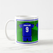 Mug Personnalisé Soccer Jersey Nom et numéro bleu (Gauche)
