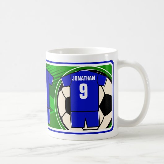 Mug Personnalisé Soccer Jersey Nom et numéro bleu (Droite)