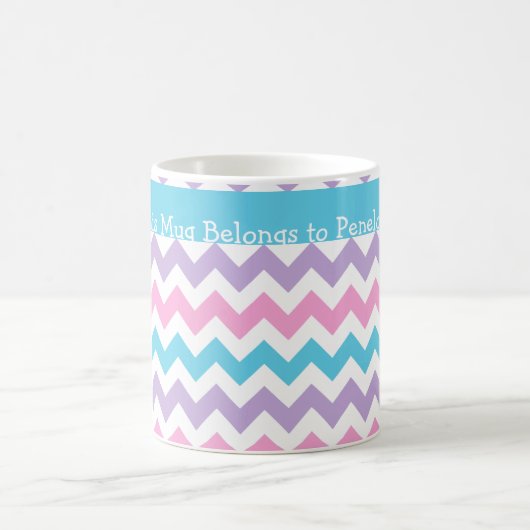Mug Personnalisé, Turquoise, Rose, Chevrons Mauve (Centre)