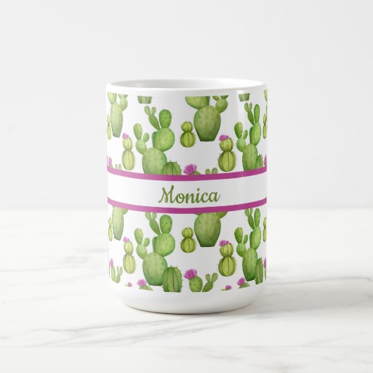 Mug Personnalisé, vert et violet, modèle Cactus (Centre)