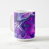 Mug Personnalisé violet, bleu, marbre rose Fluid Art (Devant gauche)