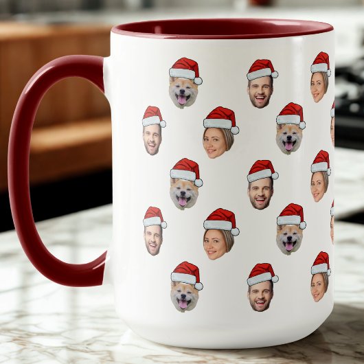 Mug Personnalisé Visage Santa Hat 3 Photos Cadeau Fami