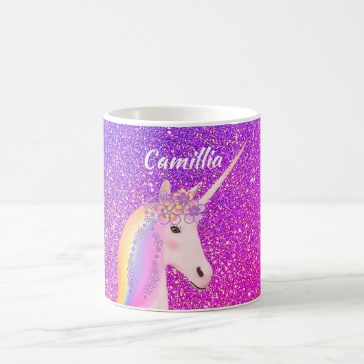 Mug Personnalisée Unicorne violet Parties scintillant (Centre)