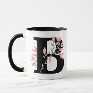 Mug Personnaliser florale simple de la lettre w/Pink