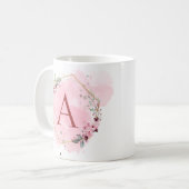 Mug Personnaliser l'aquarelle rose cadre floral initia (Devant gauche)