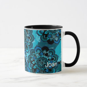 Mug Personnaliser le nom Boho bleu Paisley noir intéri