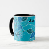 Mug Personnaliser le nom Boho bleu Paisley noir intéri (Devant gauche)