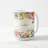 Mug Personnaliser le nom du script noir, Fleurs sauvag (Devant droit)