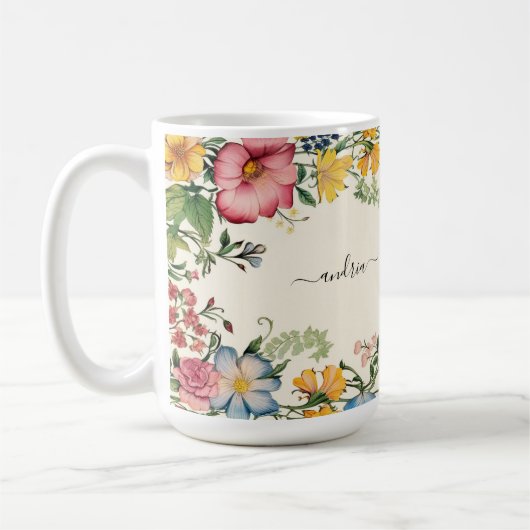 Mug Personnaliser le nom du script noir, Fleurs sauvag (Gauche)