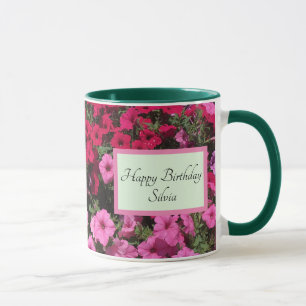 Mug Personnaliser le nom et le texte Anniversaire Fleu