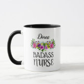 Mug Personnaliser le nom Floral Badass Nurse (Gauche)