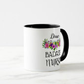 Mug Personnaliser le nom Floral Badass Nurse (Devant droit)