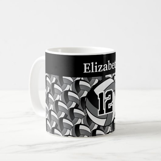 Mug Personnaliser le volley-ball gris, noir et blanc (Devant gauche)