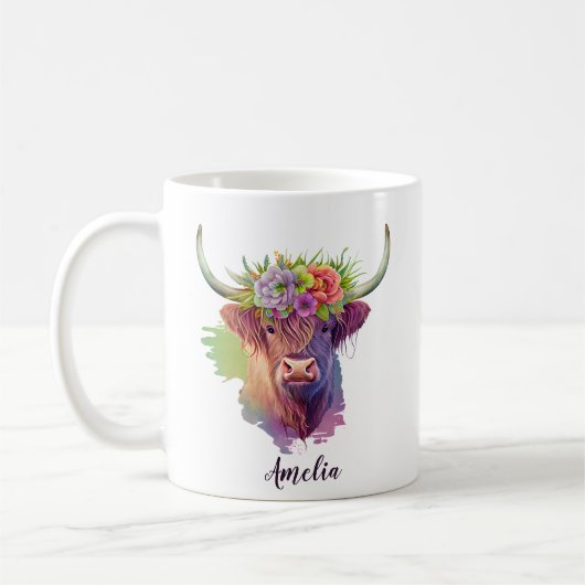 Mug Personnaliser les fleurs de vache Highland Crown W (Gauche)