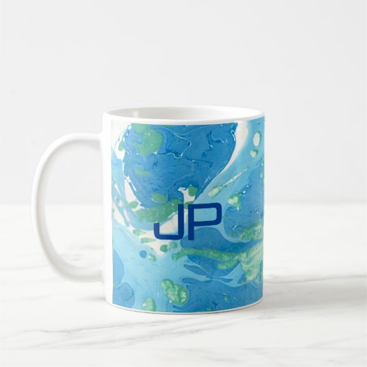 Mug Personnaliser Monogramme Moderne Art Abstrait Bleu (Gauche)