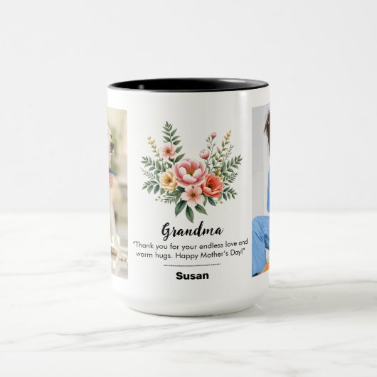 Mug Personnaliser Nom Florals Granma Cadeau Noir Combo (Centre)