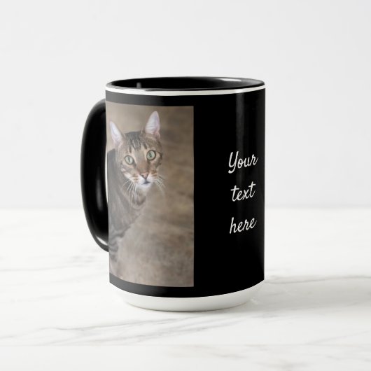 Mug Personnaliser PHOTO & TEXTE noir café cadeau (Devant gauche)