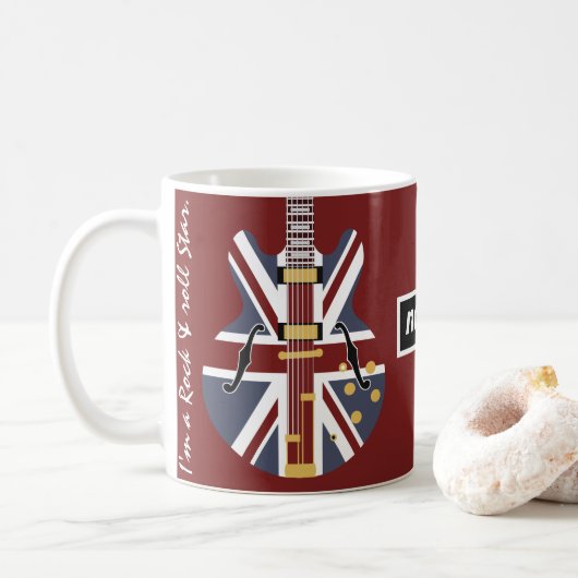 Mug Personnaliser Rock & Roll Star Union Jack Guitar (Avec donut)