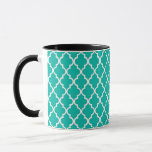Mug Personnaliser turquoise quatrefoil motif monogra
