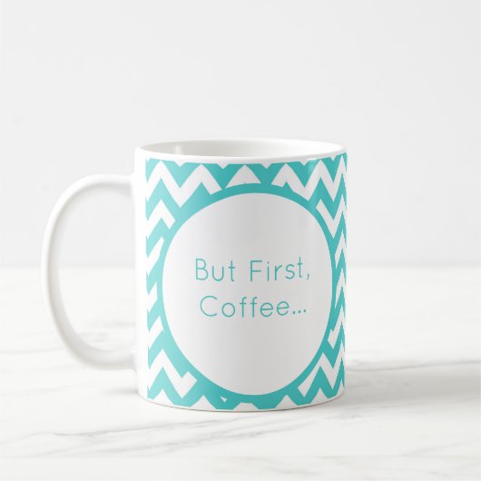 Mug Personnalisez Turquoise Chevron Mais Premier Café (Gauche)