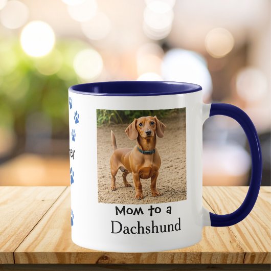 Mug Pet Photo Dachshund Paw Blue Personalize