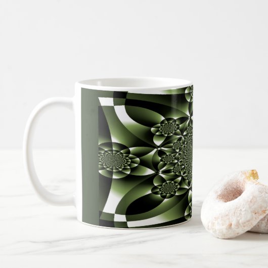 Mug Pétales à feuilles blanches de forêt verte (Avec donut)