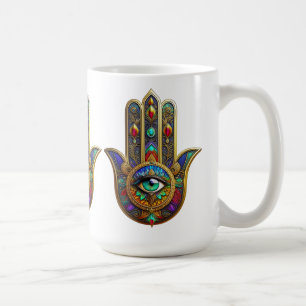 Mug Pétales de fleurs de couleur de paon Hamsa Troisiè