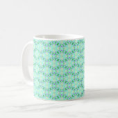 Mug Pétales de fleurs géométriques vertes et violettes (Devant gauche)
