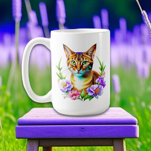 Mug Pétales et Purr Cute Chat et jolies Fleurs