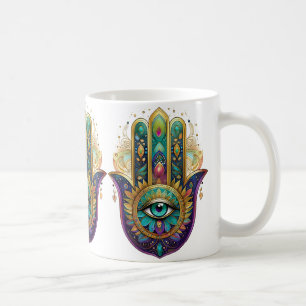 Mug Pétales violets verts or Hamsa Turquoise Troisième
