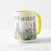 Mug Peter the Rabbit Joyeux Pâques et bébés poussins (Devant droit)