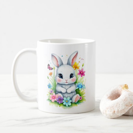 Mug Petit Bunny Jardin Fleur sauvage Pâques (Avec donut)