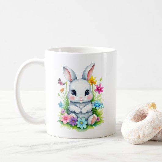 Mug Petit Bunny Jardin Fleur sauvage Pâques (Avec donut)