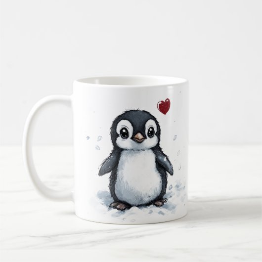 Mug Petit Cadeau, Petit Pingouin Avec Coeur, Propre Te (Gauche)