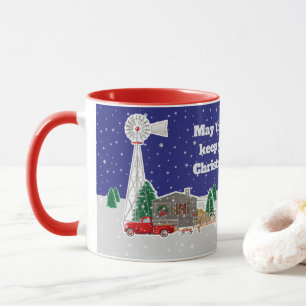 Mug Petit Camion rouge de Noël avec cabine et moulin à