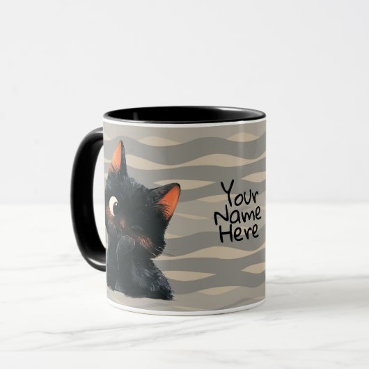 Mug Petit Chat Noir Chevelé (Devant gauche)