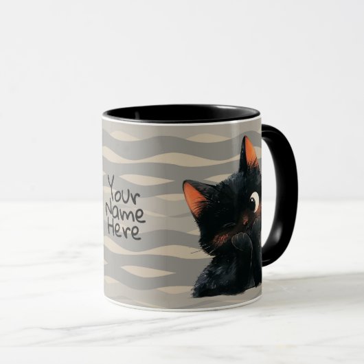 Mug Petit Chat Noir Chevelé (Devant droit)